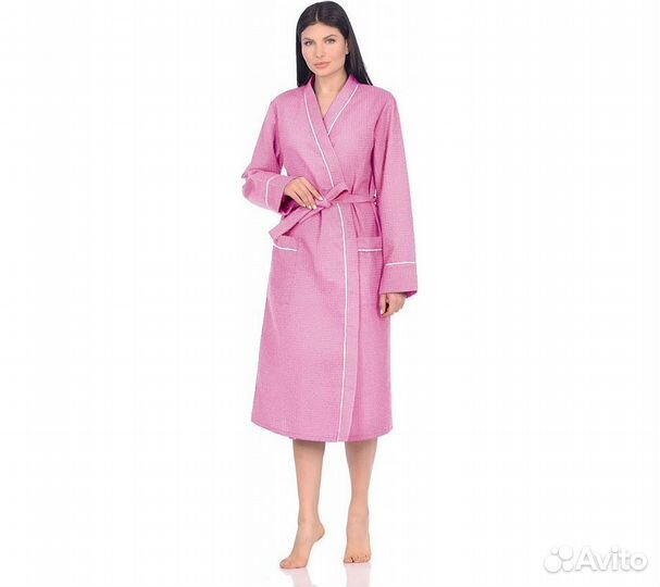 Халат вафельный Home One с кантом розовый 54
