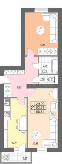 2-к. квартира, 57 м², 8/10 эт.