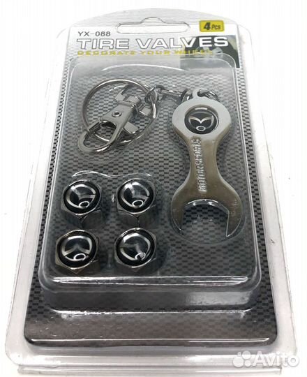 Колпачки на ниппеля - Mazda (с ключом/черный) (Сер