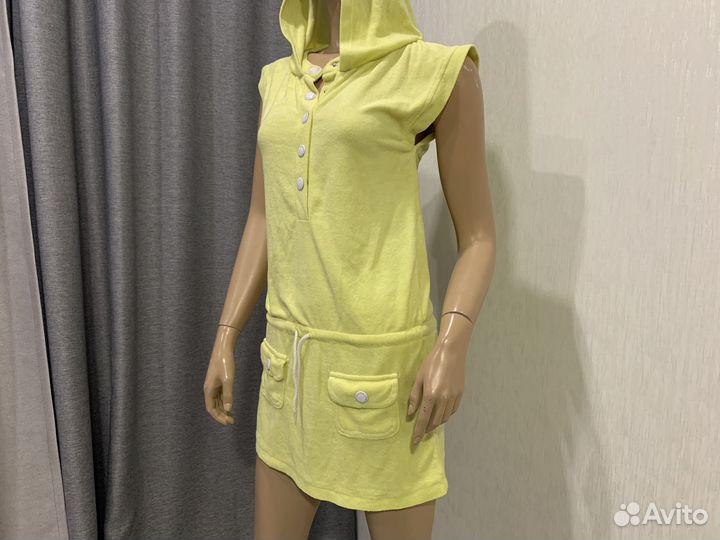 Желтый халат махровый теплый с капюшоном 42 44 46