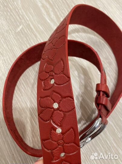 Ремень кожаный натуральный красный