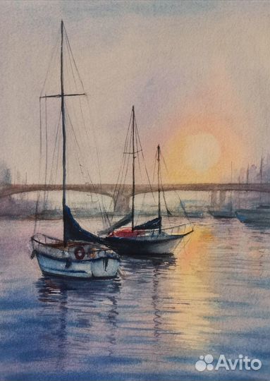 Картина акварелью морской пейзаж 