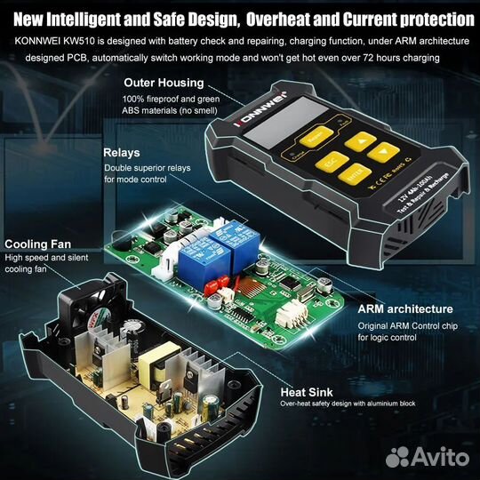 Тестер + зарядное для аккумуляторов Konnwei KW510
