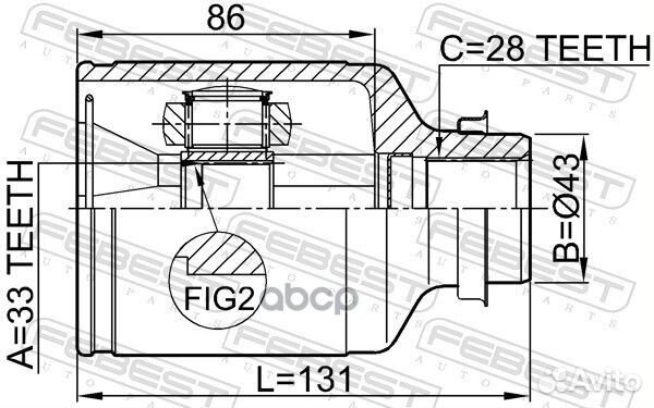 ШРУС внутренний правый 33x43x28 (mazda 6 GG 200