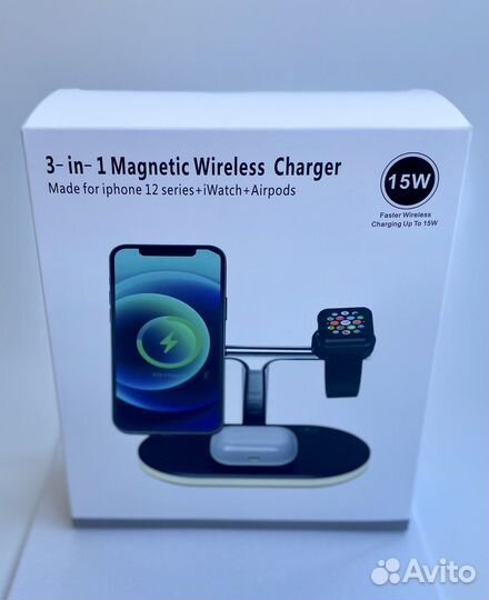 Беспроводная зарядка 15W для iPhone 3в1