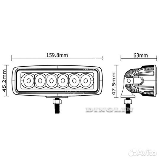 Светодиодная фара 18w 6 led свет рассеянный flood