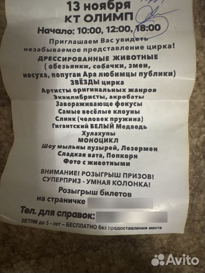 Продаю билет в цирк на 13 ноября Саратовский цирк