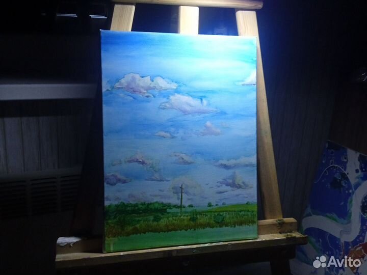 Картина акварель на холсте пейзаж