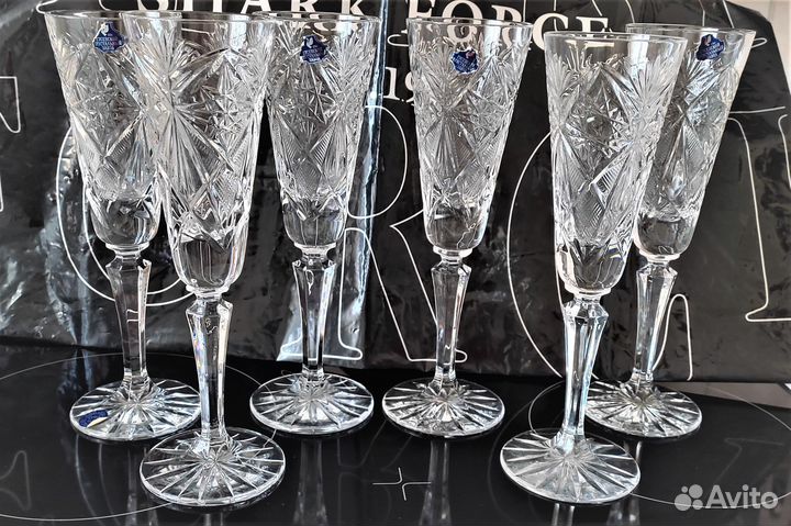 Коллекционный новый хрусталь, фужеры -6 шт -22,5см