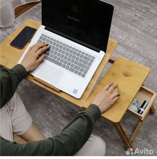 Бамбуковый стол для ноутбука с охлаждением