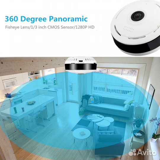 4Мр Панорамная IP Видео камера Wifi Рыбий глаз 2К