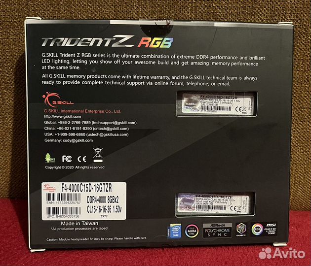 DDR4 G.skill Trident Z RGB 4000 16Gb (2x8Gb)