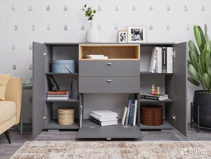 Широкая тумба-комод под телевизор графит В наличии
