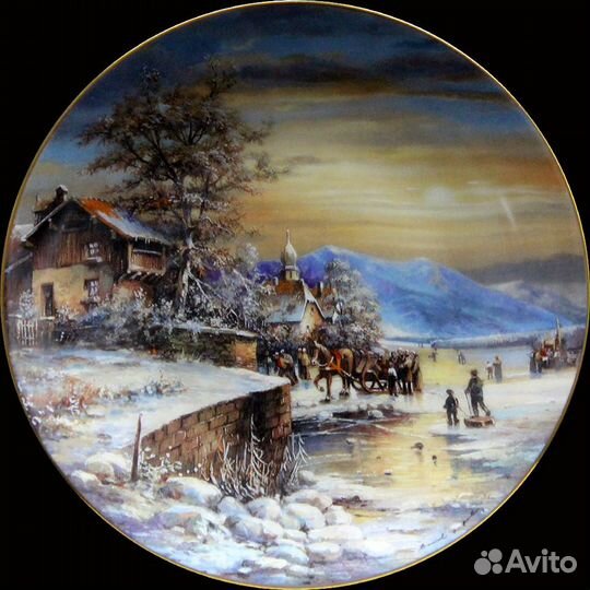 Винтаж живописные зимние пейзаж Германия 6 тарелок