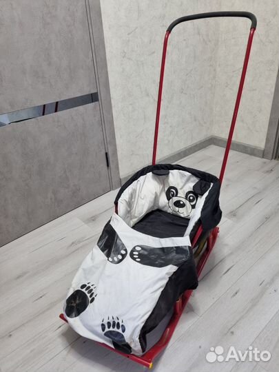 Детские санки коляска с колесами и чехлом