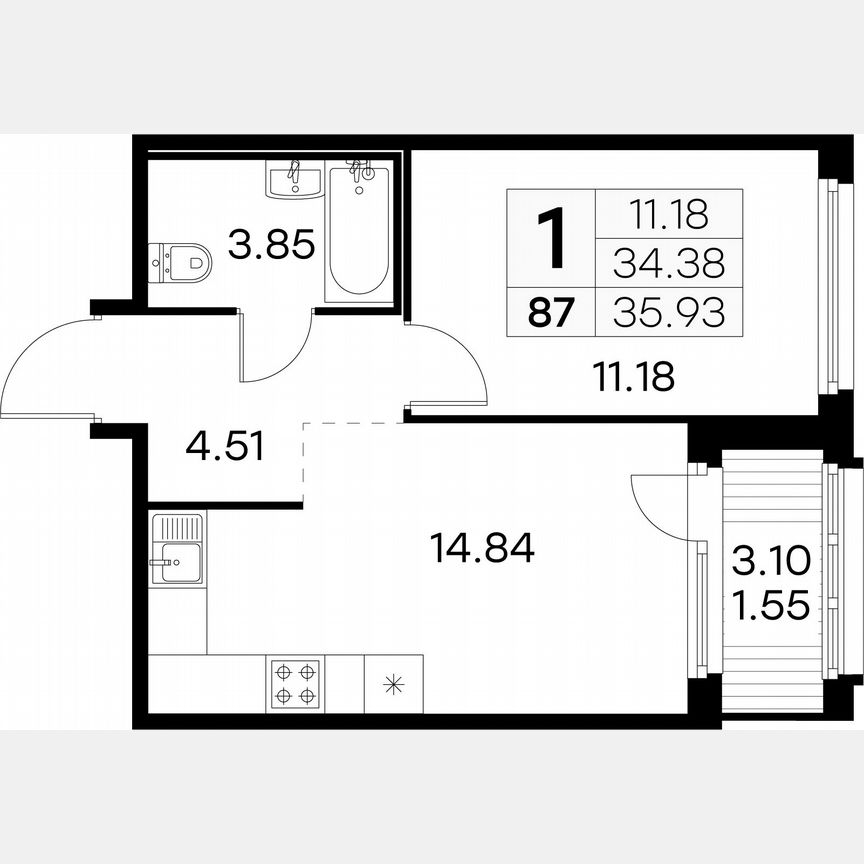 1-к. квартира, 35,9 м², 10/15 эт.