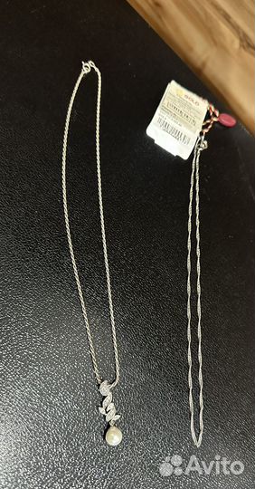 Подвеска с жемчугом серебро+цепочки серебряные
