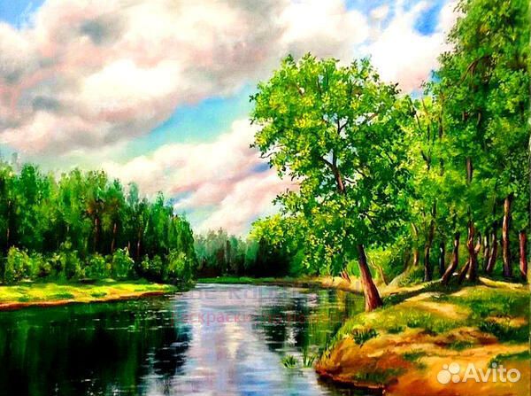 Картина по номерам 40x50 Тихая река в русской глуб