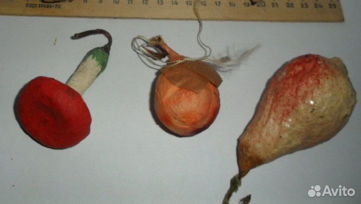 Елочная игрушка Груша,гриб,редис,персик Папье-маше