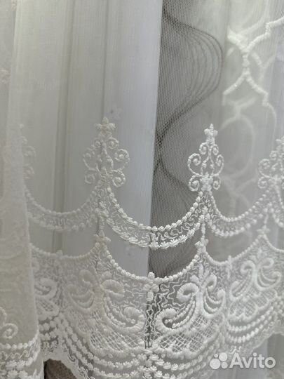 Тюль вышивка на микросетке Крем