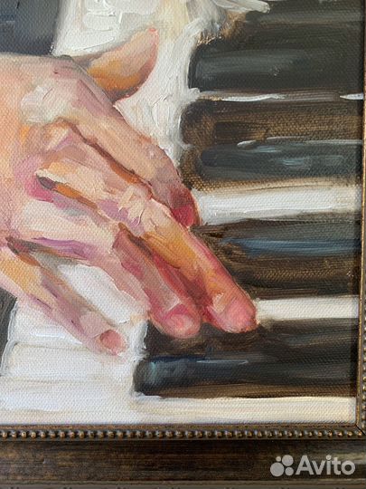 Картина маслом на холсте, пианист картина в раме