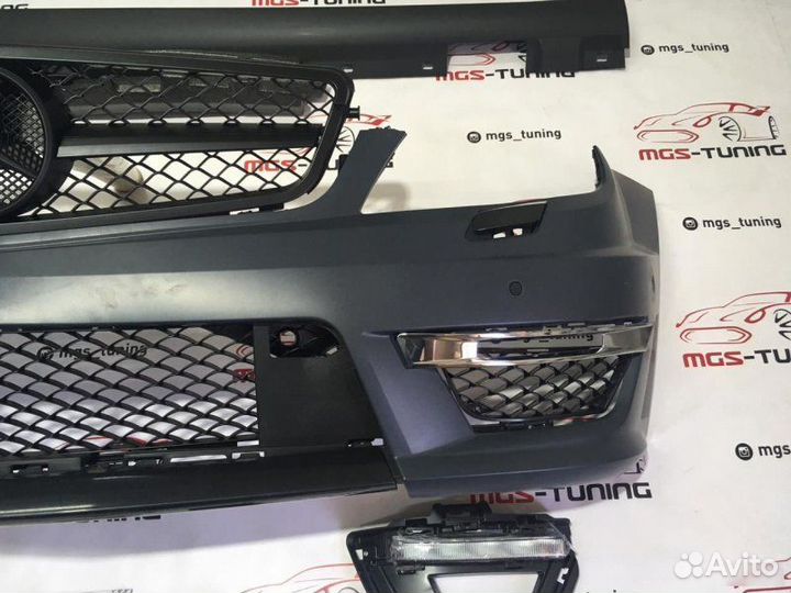 Обвес С63 AMG W204 Черная решетка + насадки ромб