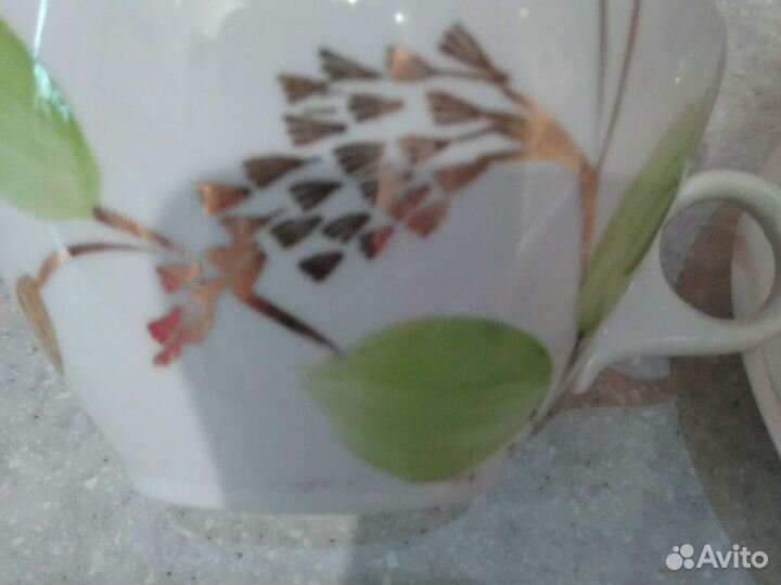 Чайная пара,фарфор,Дулево,ссср,золотая ветвь 