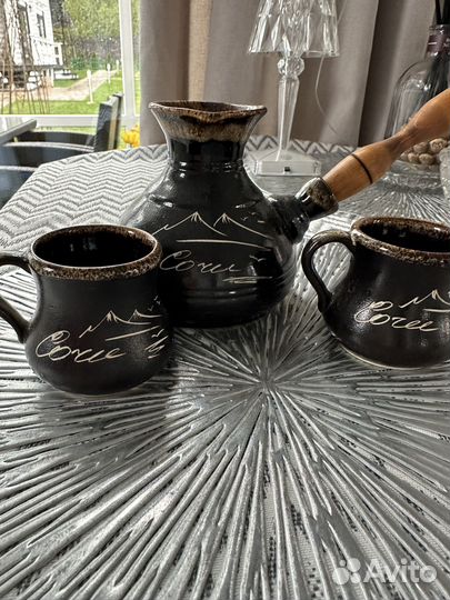Турка для кофе керамическая, 2 кофейные чашки