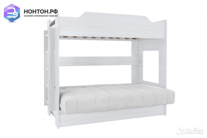 Двухъярусная кровать с диван-кроватью рогожка свет