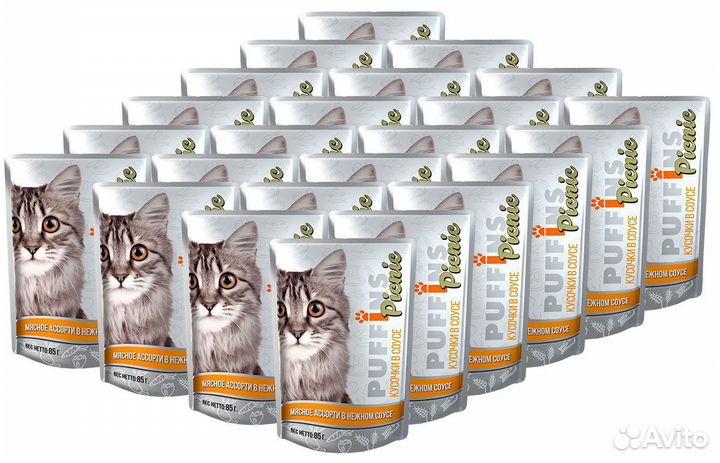 Влажный корм для кошек Puffins Picnic 85г (26шт)