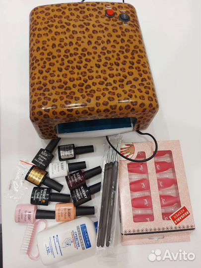 Уф лампа для ногтей, гель лаки, кисти, диски