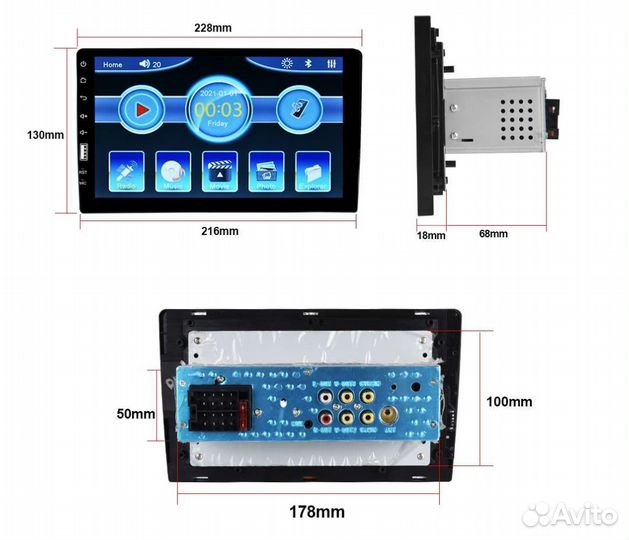 Магнитола 1 DIN. С Экраном 9 Дюймов. MirrorLink
