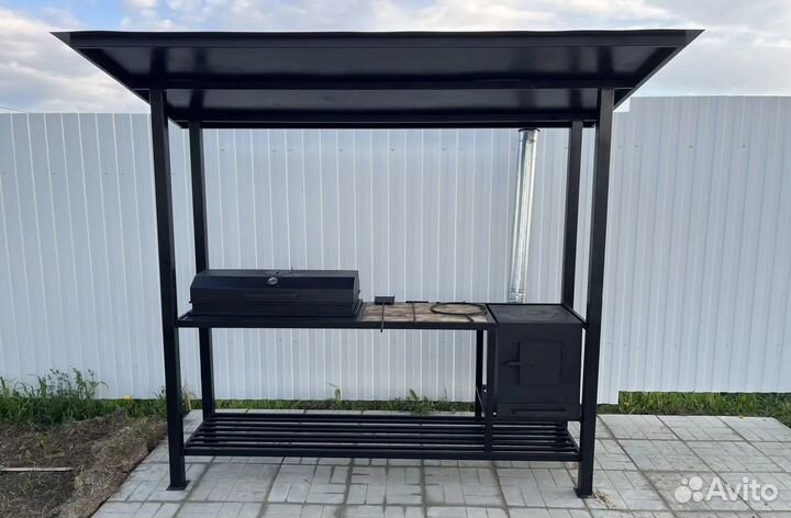 Мангал с печью под казан и крышей