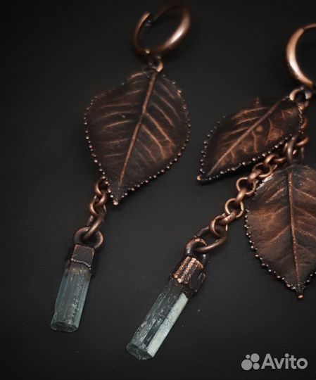 Серьги ручной работы, аквамарин, гальваника