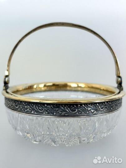 Ваза конфетница серебро 875 проба хрусталь 496 г