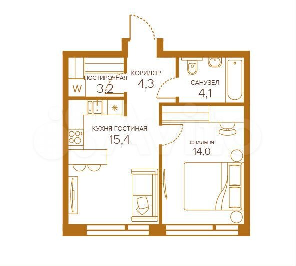 1-к. квартира, 41,1 м², 8/8 эт.