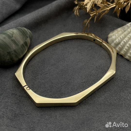 Золотой дутый фигурный жесткий браслет 585