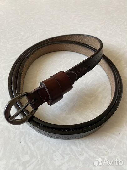 Ремень женский тонкий коричневый кожаный