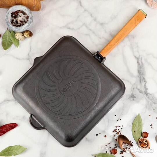 Сковорода чугунная квадратная гриль 
