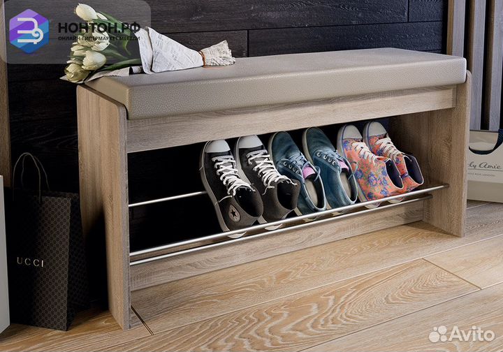 Тумба для обуви Тайм 2 дуб сонома трюфель / кожзам