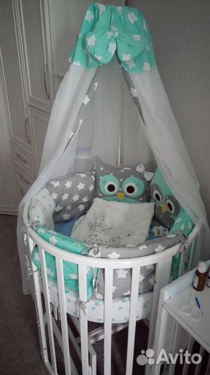 Кроватка трансформер овальная с матрасами и компле