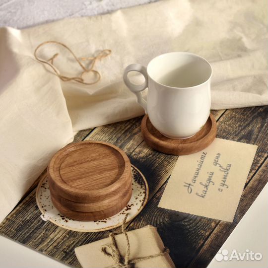 Набор деревянных подставок под чашки (4 шт.)
