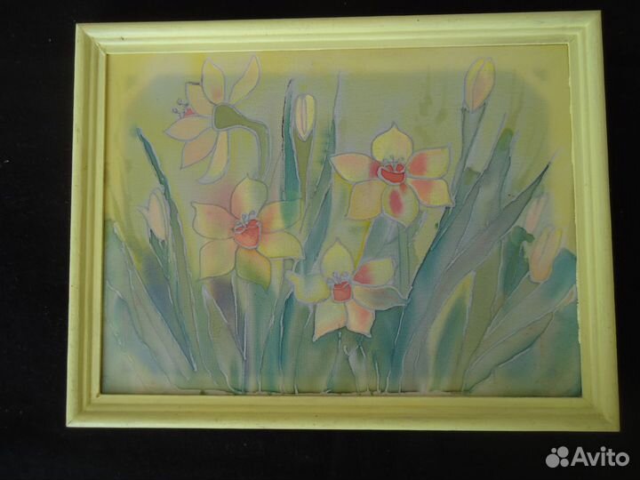 Картина на шёлке батик 20*26 нарциссы
