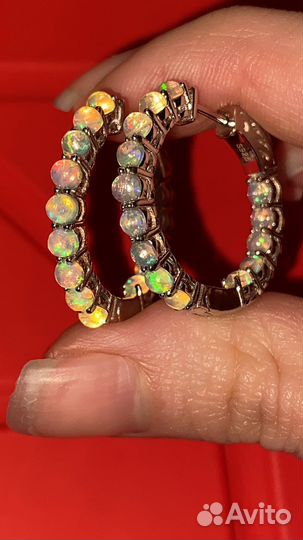 Серебряные серьги конго с опалами