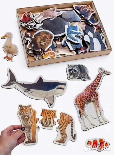 Развивающие деревянные пазлы для малышей животные