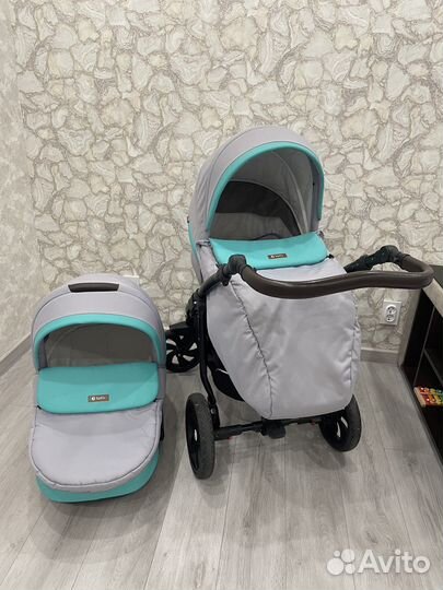 Коляска Tutis Nanni Серая+мятная кожа