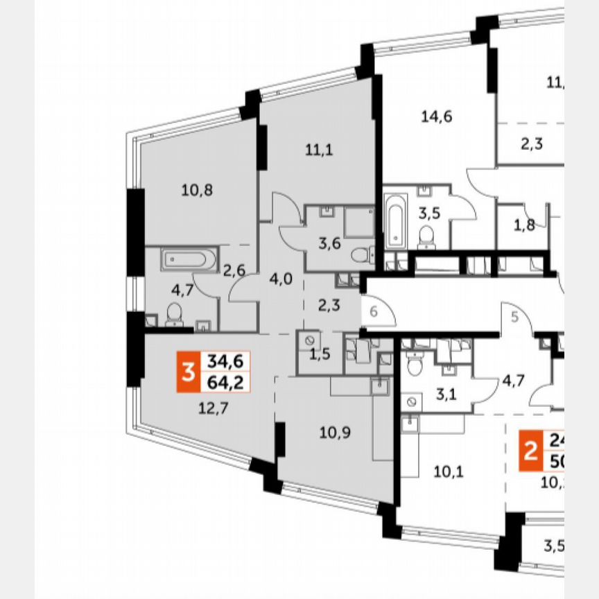3-к. квартира, 64 м², 21/29 эт.