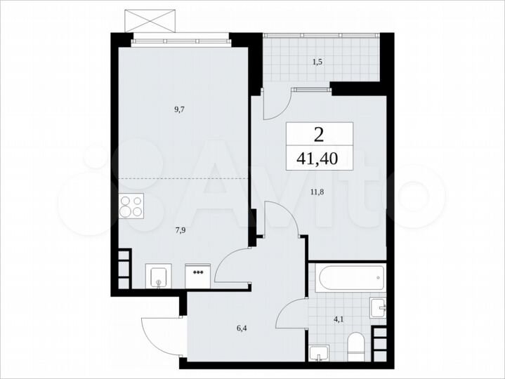 2-к. квартира, 41,4 м², 12/19 эт.