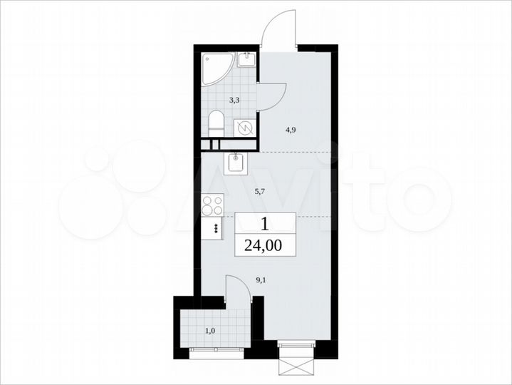 Квартира-студия, 24 м², 16/19 эт.
