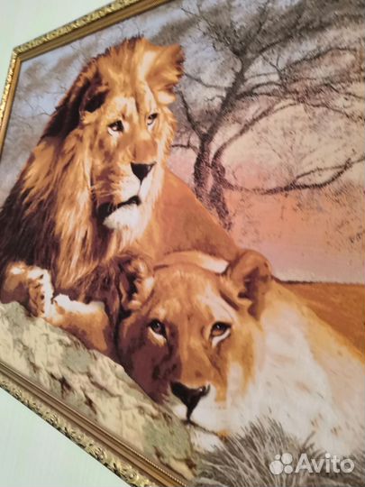 Картина лев и львица, гобилен